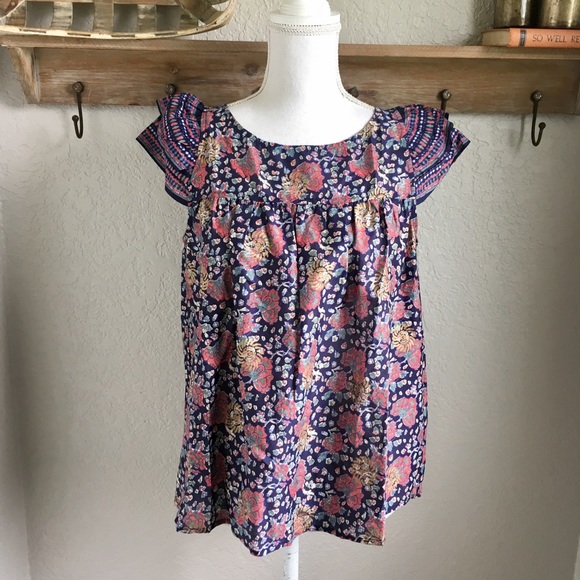 Madewell Floral Print Blouse - Navy and Pink - Picture 3 of 6
